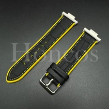 Rubber with Genuine Leather Watch Strap Band Fits for Tissot PRX Adapter BLK/YL