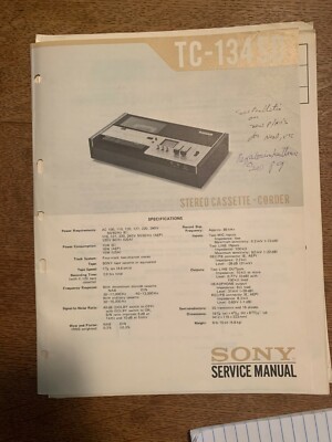Original Sony Service Manual for TC Model Tape Players ~ Select One