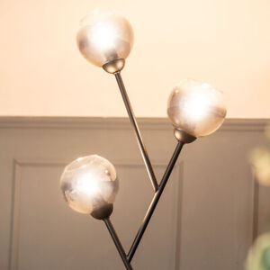 Black Metal Floor Lamp Smoked Glass Lampshade 3 Way Living Room Lights LED Bulbs - Picture 5 of 7