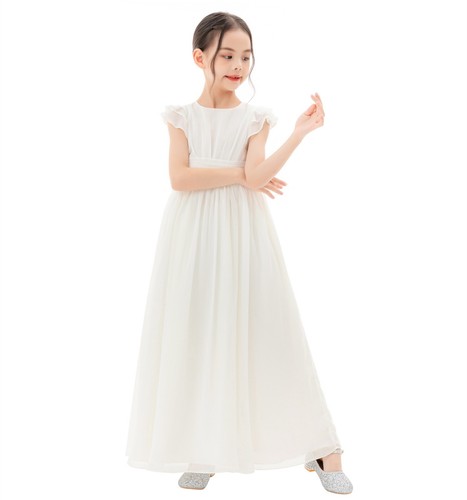 A-Line Scoop Neck Girls Dresses Chiffon Pleated Dress A-Line Flower Girl Dresses - Picture 8 of 43