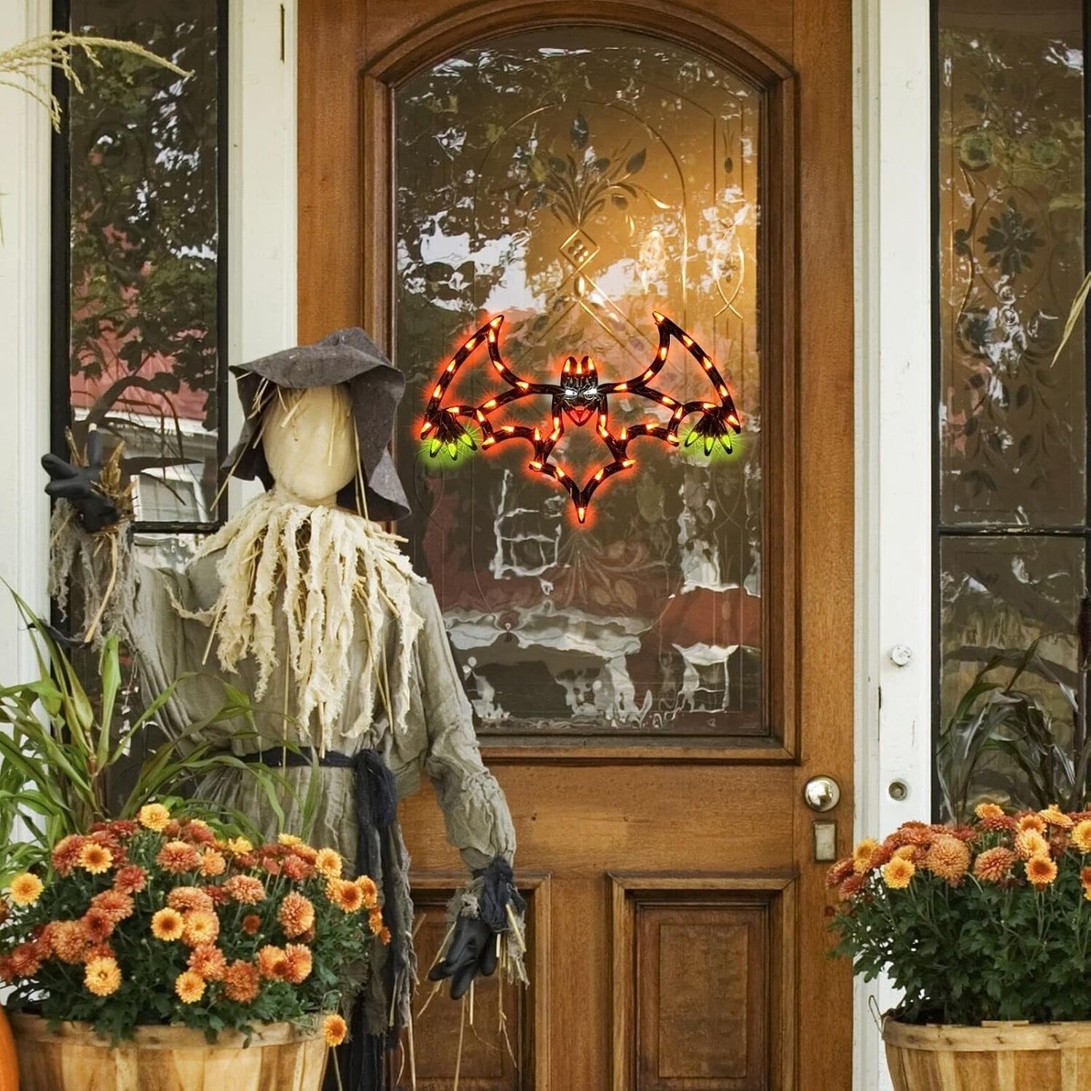 Bat Halloween Window Silhouette - 14x17 Inch Lighted Outdoor/Indoor Decor