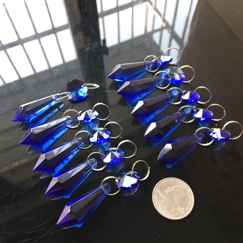 Lampadario lampadario vetro sospensione cristallo blu 20 pezzi parte prisma prendisole ornamento - Foto 4 di 12