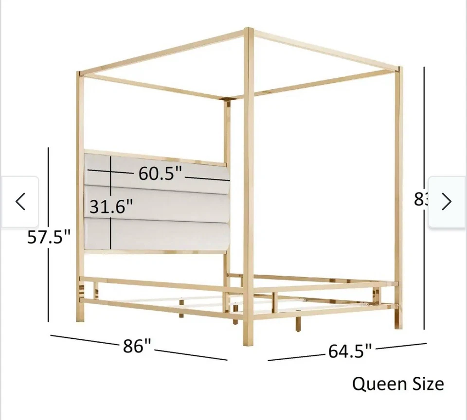 Solivita Champagne Gold Metal Canopy Bed Queen - Image 4 of 4