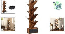 Rustic 7-Tier Tree Bookshelf with Durable Drawer - Elegant Organization Solution