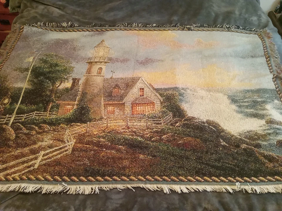 Thomas Kinkade tapiz manta tejida "Pintor de la Luz" faro 66x44 Foto 2 de 4