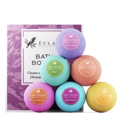 ECLAT SKINCARE 6 x 60g - Eclat Bath Bombs Lavender Lemon Rose Strawberry Blueberry Mint - Boxed