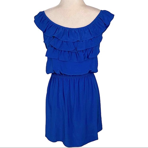 Blue Sleeveless Ruffle Dress 