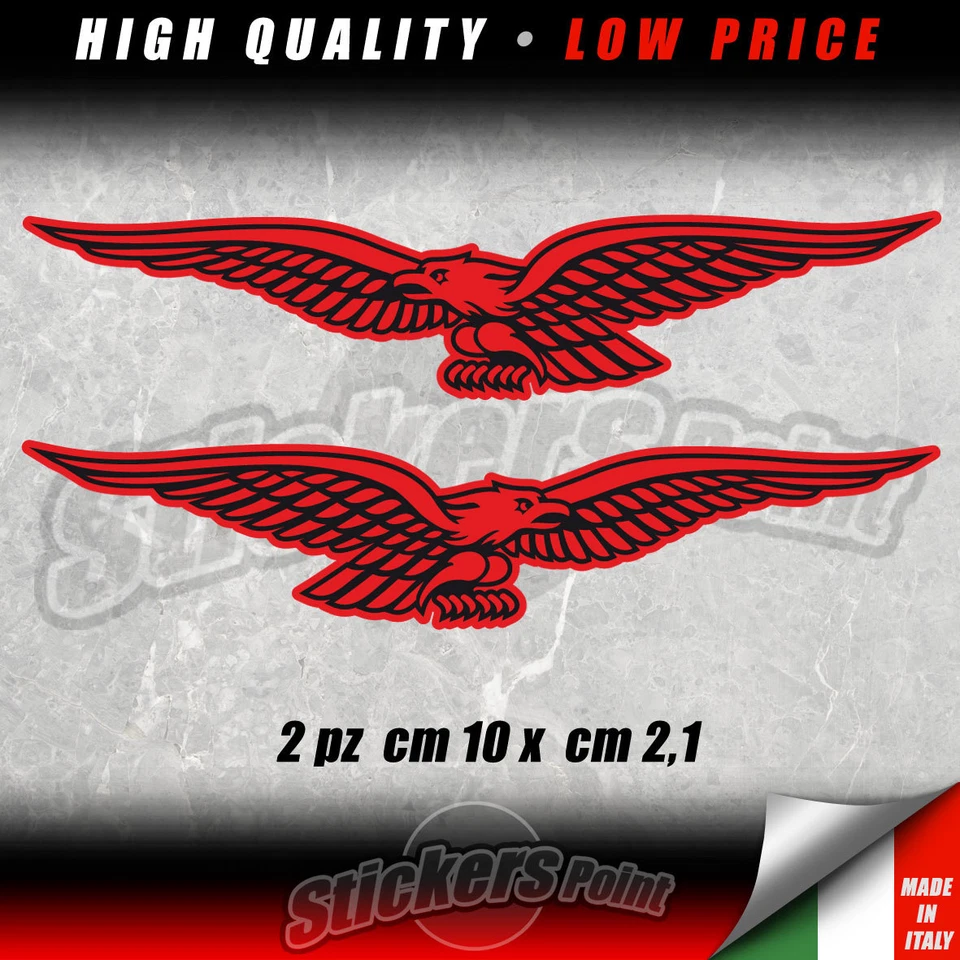 2 adesivi AQUILA MOTO GUZZI stickers eagle rosso nero GRISO CALIFORNIA CMG001
