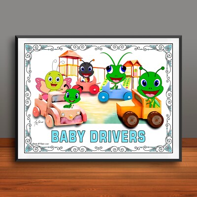 Cartoon Insect Playground Drivers Print, Minimalist Decor, Bug Poster