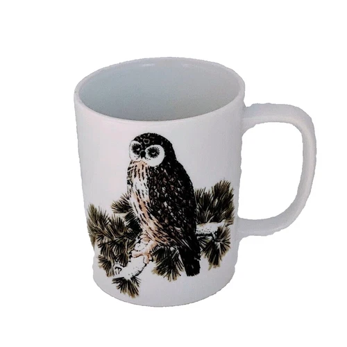 Vintage Mid Century Fitz and Floyd Cup Mug Speckled Owls Coffee Mugs Ceramic 6oz