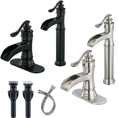 Bathroom Sink Basin Faucet Waterfall Spout Mixer Tap Single Handle Deck Mounted
