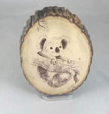 Koala Bear Wood Burning Plaque, Live Edge Basswood, 6" x 8" Oval, Furry Critters