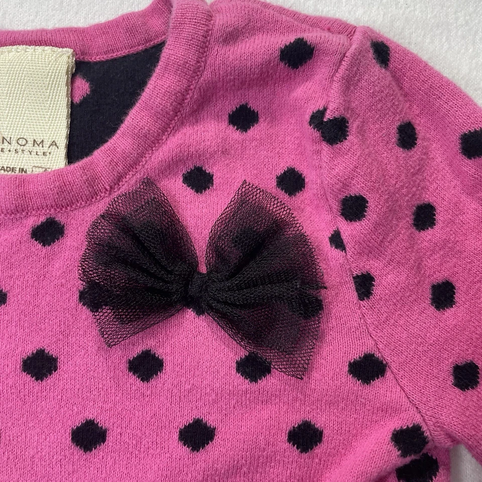 Vestido suéter/camisa longa com laço Sonoma meninas rosa e preto bolinhas tamanho 4 - Imagem 4 de 4