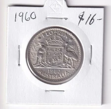 AUSTRALIAN: 1960 PRE-DECIMAL QEII FLORIN (2/) SILVER COIN #2535