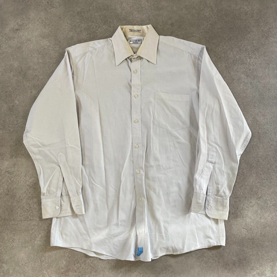 SAINT LAURENT YvesSaintLaurent Camicia Uomo 16" Adatta Manica Lunga Bottoni Designer Bianco