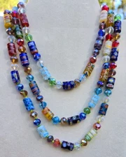 WOW! Mixed Color Murano Style Knotted Glass Beaded Endless Necklace 46 Inches