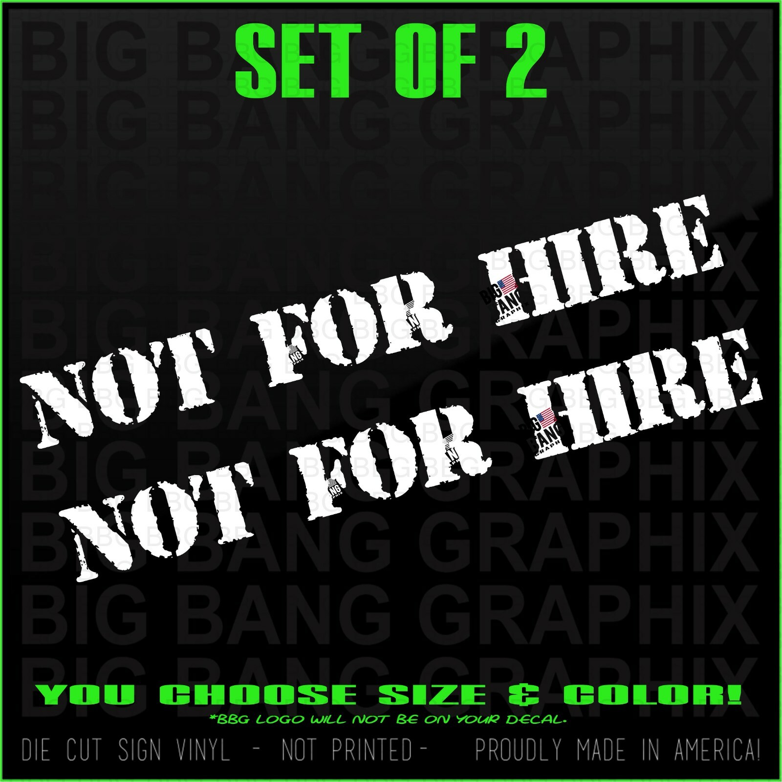 2 NOT FOR HIRE Semi Rig Truck Owner Decal Sticker Military Vet Trucker