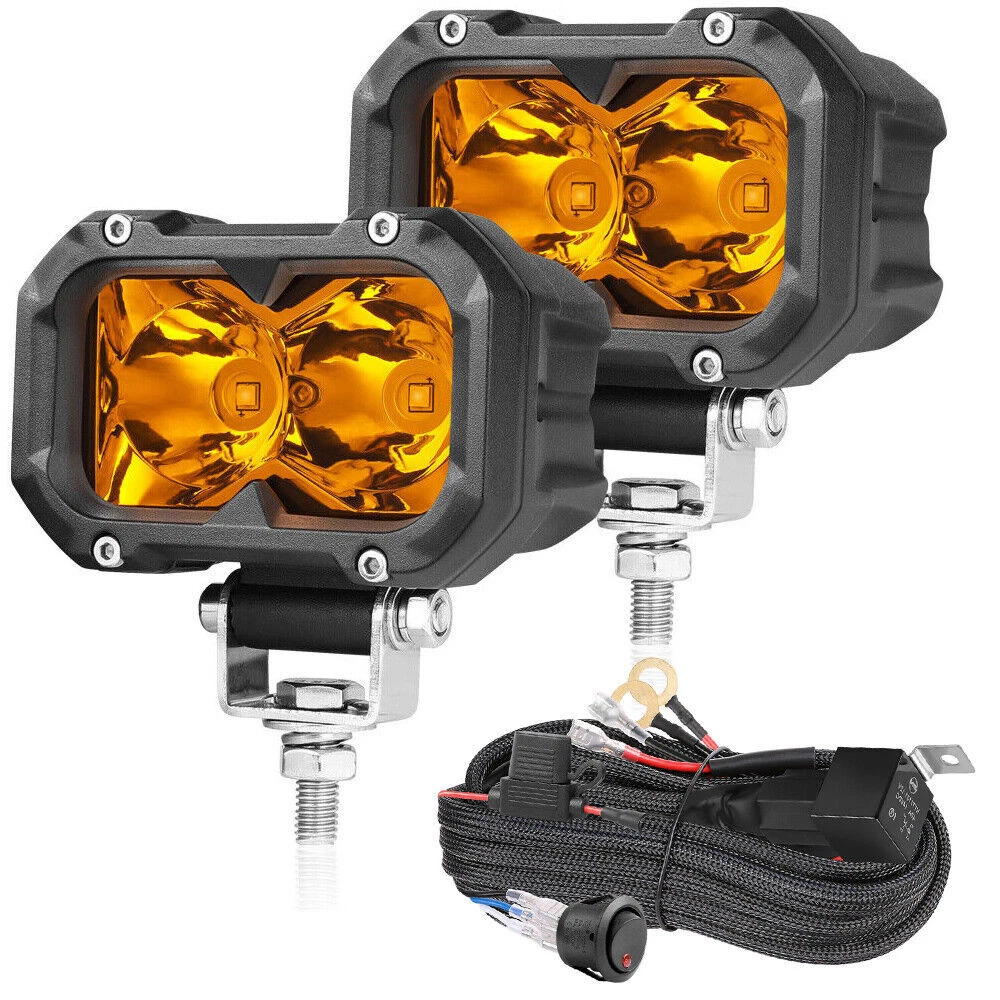 2Pcs 4"INCH LED Work Light Bar Spot Cube Pods Amber Fog Lamp Offroad Driving 3"