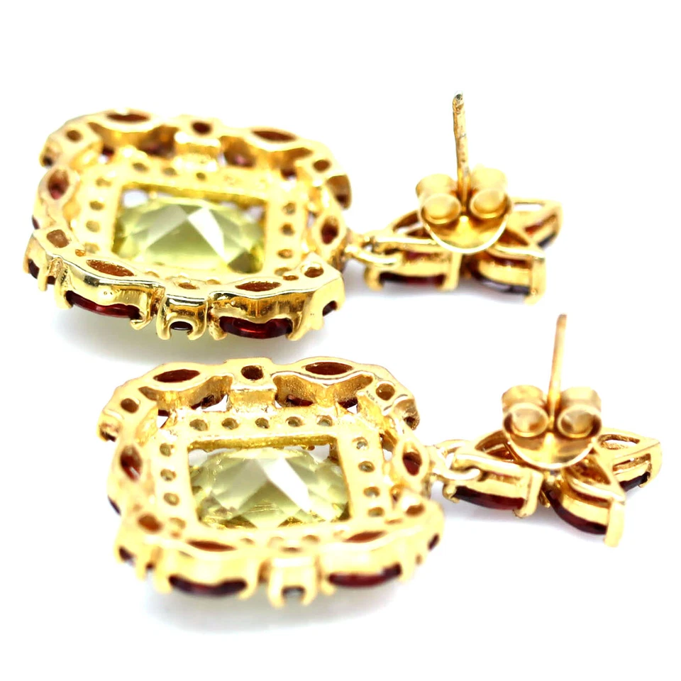 Prata esterlina 925 10 x 12 mm. Brincos de quartzo, granada e peridoto limão - Imagem 3 de 4