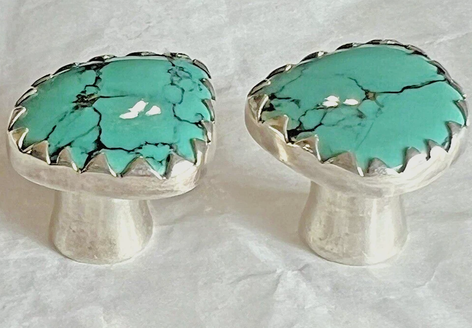 SILVER DIABLO ORGANICS GAUGE EAR PLUGS ONE OF A KIND FREE FORM TURQUOISE PIERCED - Image 2 of 4