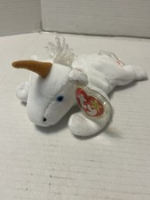 TY Beanie Baby - MYSTIC the Unicorn Tan horn  furry mane  8 inch Animal Toy