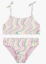Hurley Girls Flounce Bikini 2-Piece Swim Set Geometric Pink Yellow Green Size 14