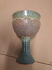 Vintage light green & brown Goblet: ceramic, 4" diameter top, 6" tall, excellent — photo 2