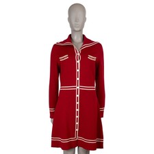 73967 auth GUCCI red cream wool 2021 HORSEBIT CONTRAST TRIM KNIT Dress L