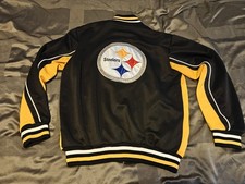 Pittsburgh Steelers NFL G-III Black Yellow Med Varsity Logo Zip Track Jacket EUC
