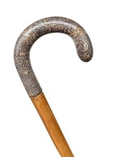 Vintage Antique Leather Snake Skin Wrapped Wood Crook Handle Walking Stick Cane