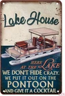 Tin Metal Sign Vintage Pontoon Boat Boating Poster Lake House Poster 8x12