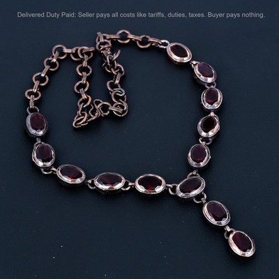 Natural Mozambique Garnet Copper Birthday Chain Electroformed Necklace Jewelry