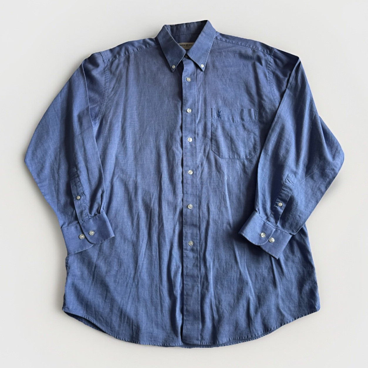 Yves Saint Laurent Camicia Uomo Taglia 16 5" Blu Bottoni Vestibilità Regolare Lunga YSL