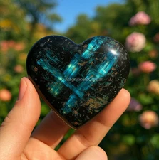 Natural Arfvedsonite Stone Heart Black Flashy Crystal Home Decor Healing Gifts
