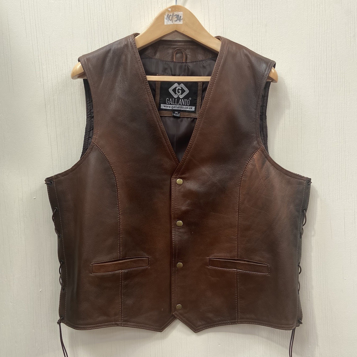 GALLANTO Brown Leather Motorcycle Waistcoat Vest Biker - Mens 2XL