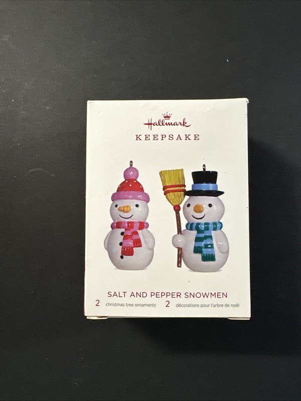 Hallmark Salt and Pepper Snowmen Ornament Set Christmas 2018 Limited