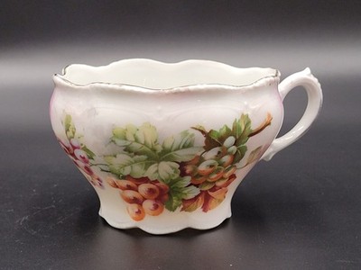 Antique Tea Cup Germany Porcelain Grapes Vineyard Gold Gilt Transfer