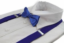 Boys Blue Matching Bow Tie  Suspender Set Kids Unisex Dress Up Wedding Royal