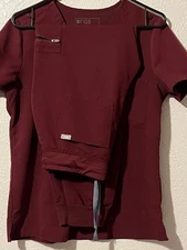 2 pc  FIGS Scrubs Women's Small Catarina Top & Zamora Jogger Bottom SET Burgundy