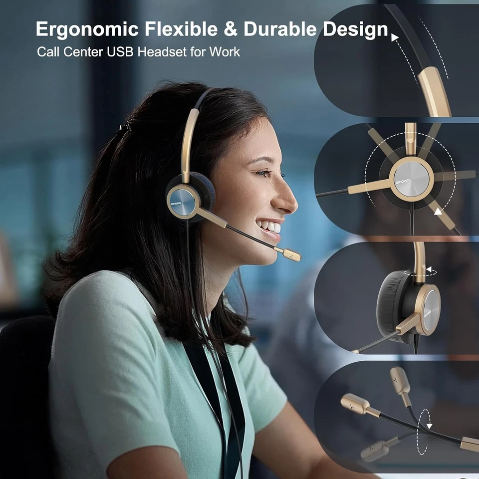 Lightweight Golden USB-C Headset, Noise Cancel - Image 4 of 4