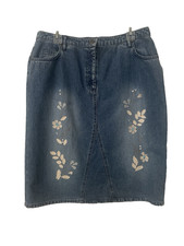     Valerie Stevens Embroidered Denim Skirt   90s Retro Casual Chic   Women  s 14