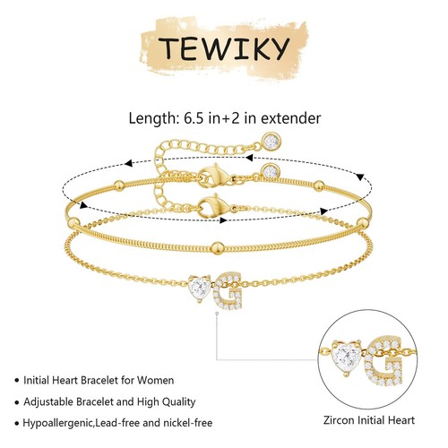 Initialen Herz Gold Armbänder für Damen trendy, zierlich 14K vergoldet Zirkon Lett - Bild 5 von 7