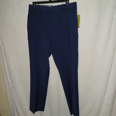 Perry Ellis Portfolio Men's 32X30 Modern-Fit Stretch Dress Pants Navy  Check EG
