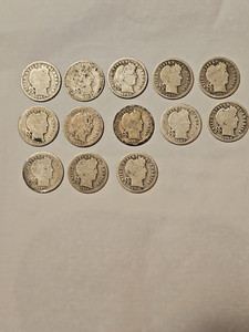Barber dimes lot Of 13 1892-1912 With 2 1907 O Mint 