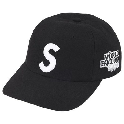 Supreme World Famous S Logo 6-Panel (SS26) Black Snapback OSFA Adjustable DS New