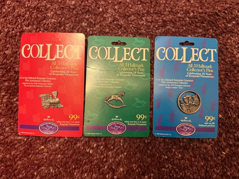 Vtg Hallmark 25th Anniversary Collector 3  Pin Set 1998 Keepsake