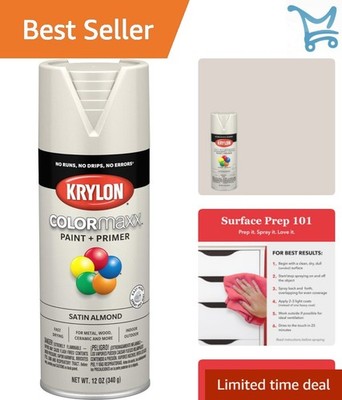 Spray Paint and Primer Acrylic Satin Almond 12oz Indoor Outdoor Rust Resistance