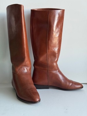 sz 6.5 VTG Women's NINE WEST 9 WEST Agnes Brazil Brown Leather Tall Riding Boots