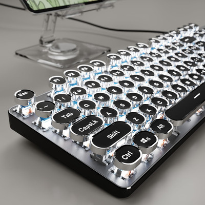 Typewriter Style Mechanical Gaming Keyboard with White Backlit, Wired Retro Punk