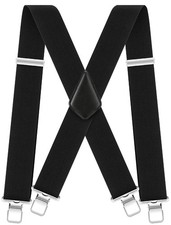 Heavy Duty Men's Suspenders Black 2 Inch Wide High Elastic Braces for Men